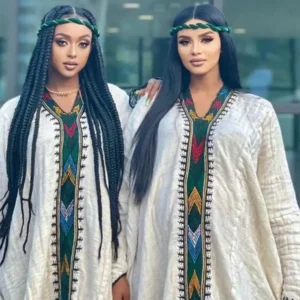 Cream and Multicolor Loose Cross Habesha Kemis